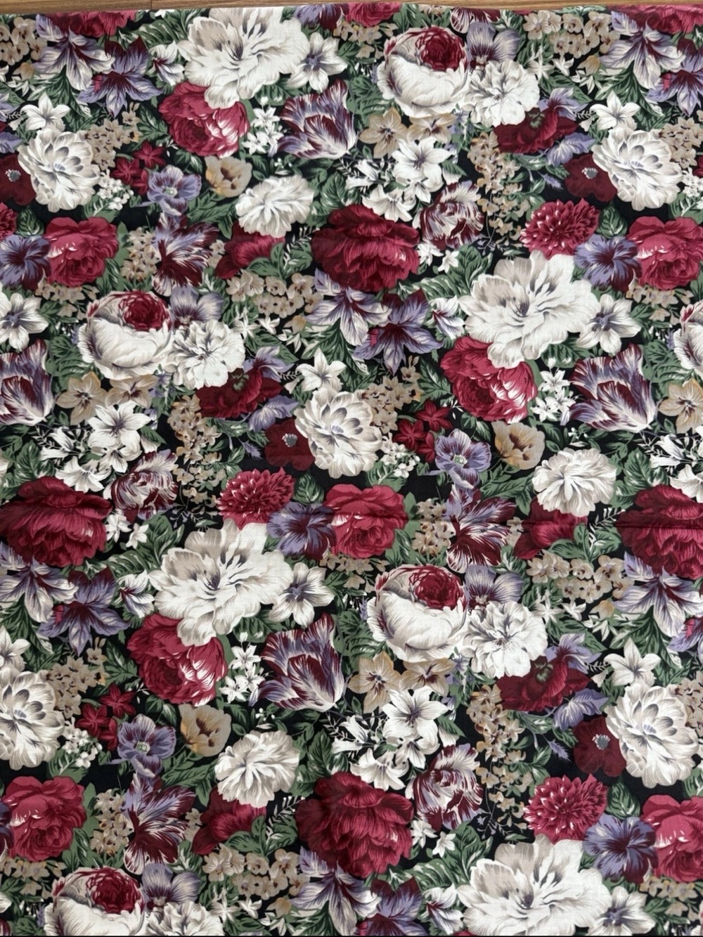 Vintage Dark Floral Northcott Silk Inc Cotton Fabric 1 Yard + 8" Red Black Purpl